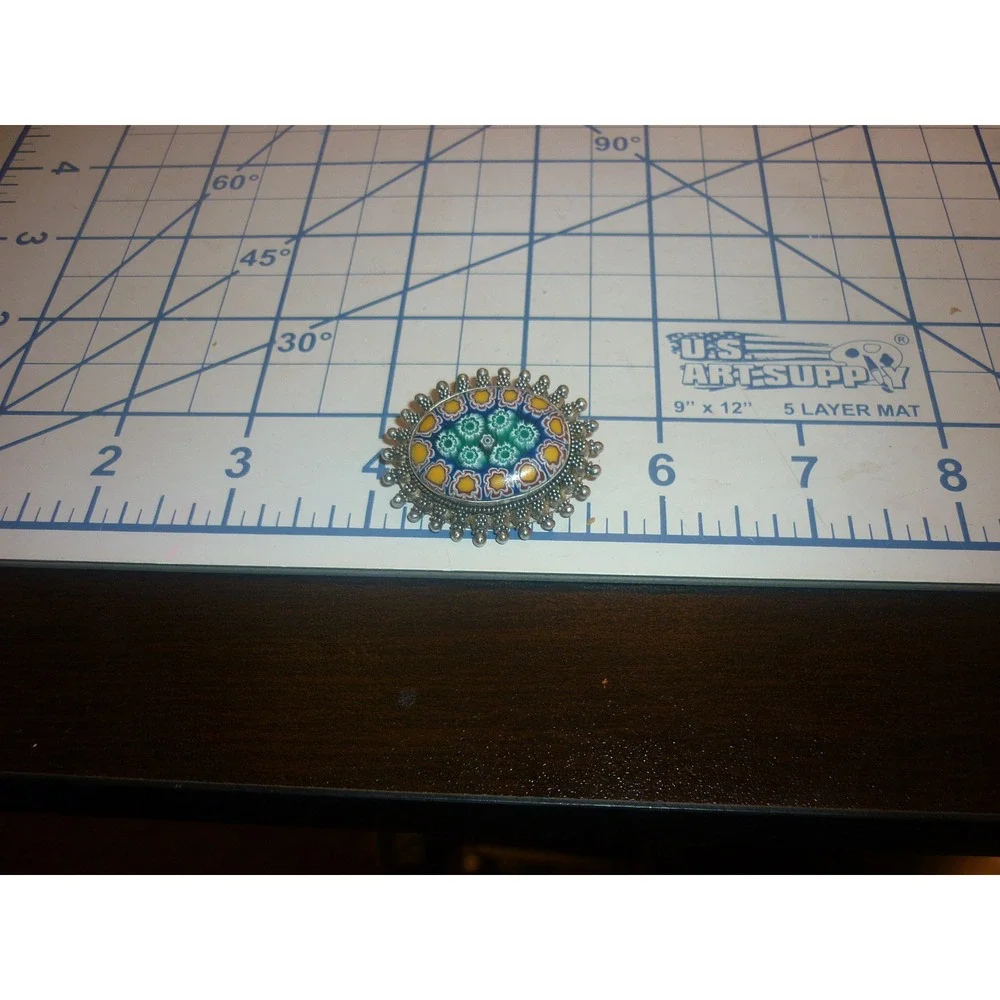 Unbranded Brooch Sterling Silver Millefiori Glass Mosaic Floral Italian 925 Blue